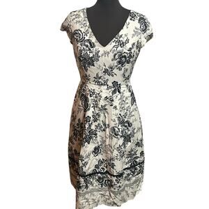 Positive Attitude Black Cream Floral Toile Short Sleeve V Neck Dress Size 4P